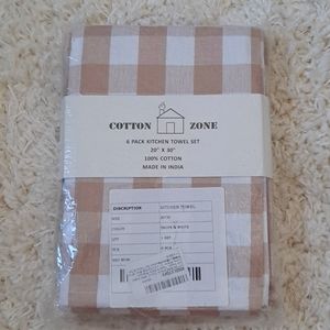 6 Pack of Tan Plaid Tea Towels 100% Cotton